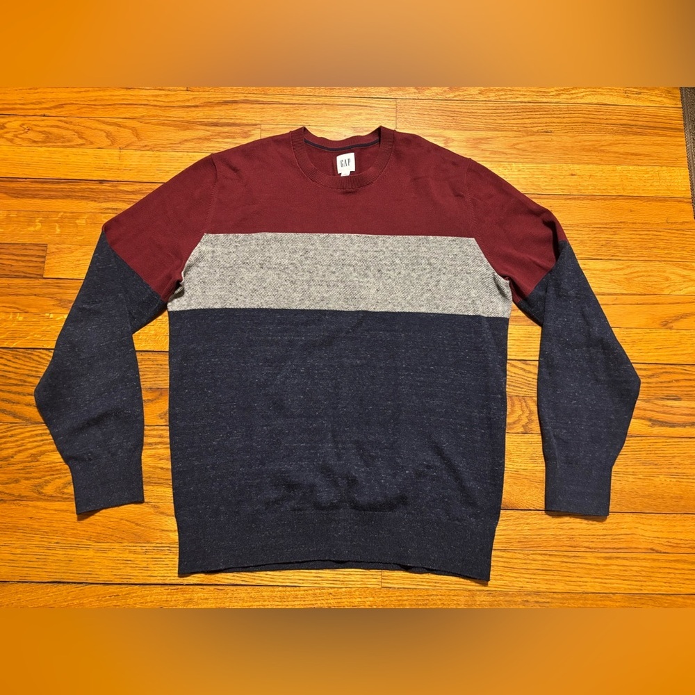 GAP Men's Crewneck Sweater - Burgundy, Gray, and Navy